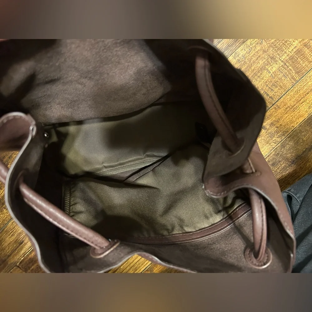 Brown Solid‎ Tote Shoulder Bag Zip Closure Removable Pouch Pockets